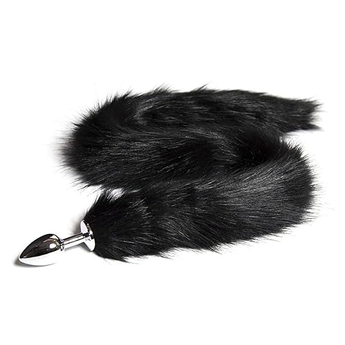 Ooiixx Butt Plug Fox Tail Cosplay Anal Plug Anal Butt Plug Adult Sex Toys for Beginner Women Men Couple (31" Black) - 31"Black