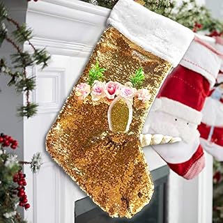 Katie Doodle Unicorn Christmas Stocking for Kids Girls - Custom Gold Flip Sequins