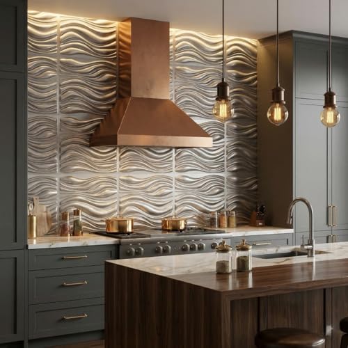 Image of Kayra Decor Luxury 3D PVC Wall Panels - Wave Pattern, Silver Finish | 19.7 inch x 19.7 inch | Pack of 12 | Covers 32.28 Sq. Ft. | Stylish Wall Cladding for Home & Office Interiors