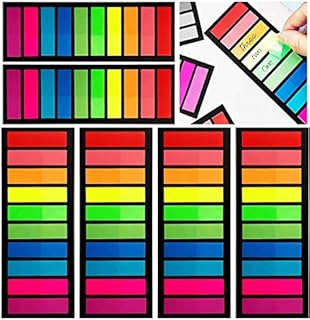 1200Pcs Colored Page Markers,6Set Fluorescent Sticky Tabs in 10 Primary Color,Neon Sticky Notes Flags,Waterproof Writable Translucent Page Flags for Books,Notebook,Removes Cleanly (Neon 1 Design)