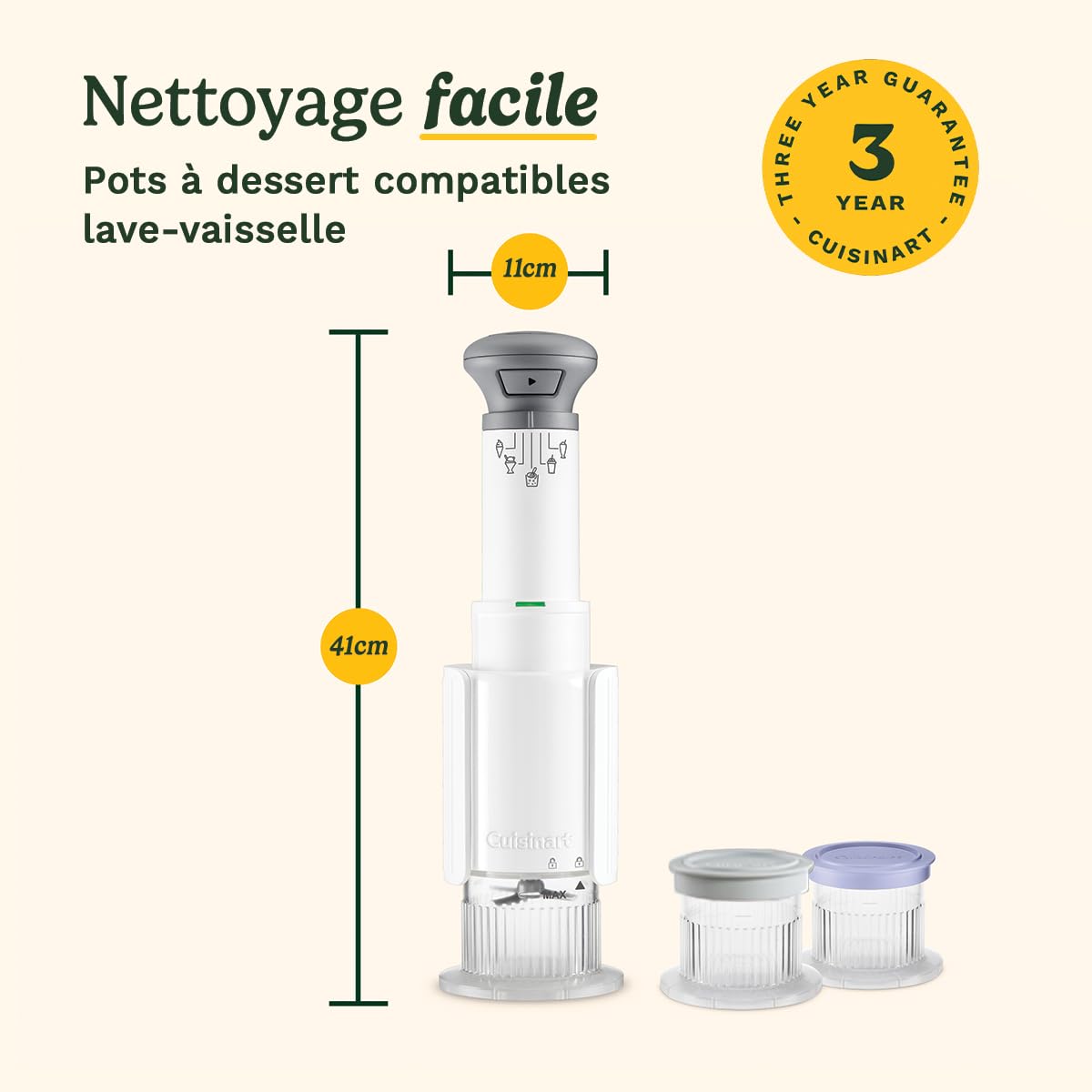 Cuisinart Freeze Wand® Sorbetière | Inclus : 3 pots à dessert de 240 ml | 5 programmes : Glace, Sorbet, Milkshake, Granité, Mélanges | riche en protéines, sans produits laitiers, végan