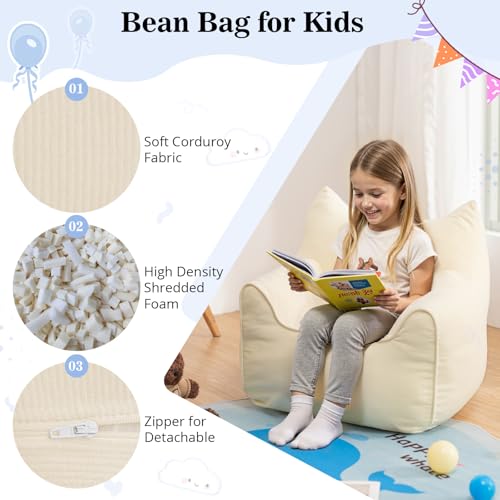 HOMMPA Kids Bean Bag Chair Toddler Boy and Girl Seat Memory Foam Sofa Corduroy Fabric Bean Bag Chairs for Playroom, Living Room, Bedroom,Beige - image 5