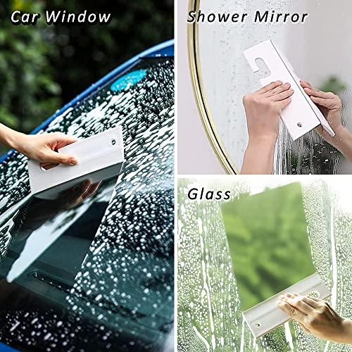Image of White Silicone Squeegee with Hanging Hook, Water Blade for Cleaning Bathroom Shower Mirror Glass, Kitchen Countertop Sink, Car Windows Wiper Scraper, Flexible All-Purpose Waterblade Cleaner Tool, 1PCS