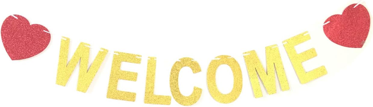 GZFY Welcome Banner Red Heart Wedding Birthday Decor House Home Decorations Garland Photo Booth Props Bachelorette Party Supplies Red Heart