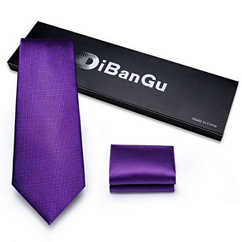 Image of DiBanGu Mens Solid Color Tie and Pocket Square Set Woven Silk Plain Necktie & Handkerchief for Men Wedding Party Formal