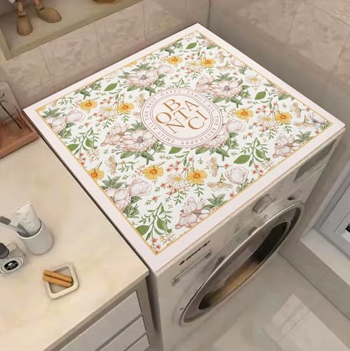 Image of Homecloud Non-Slip Washing Machine Mat - Durable Waterproof Protective Cover for Washer & Dryer, Dust-Resistant Mat Ideal for Laundry Room & Kitchen Appliances | 60x60cm (Beige Green)