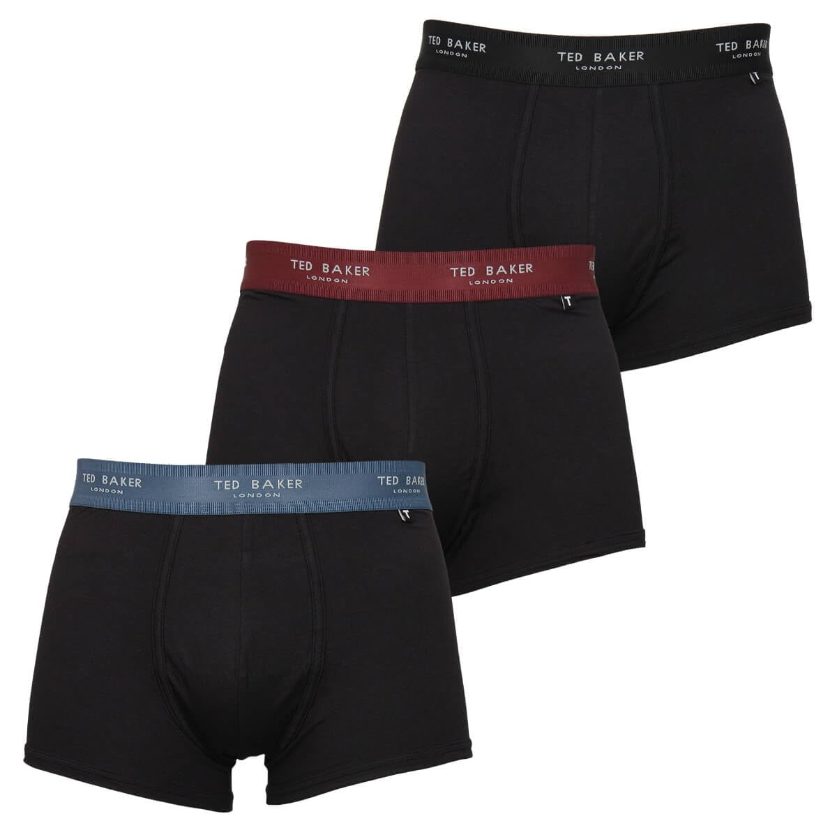 Ted Baker Mens Trunks, Cotton, 3-Pack, (TBB02), Black Black/Black Radicchio/Black Real Teal, S