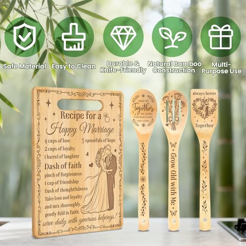 Tabla de Cortar Personalizada para Parejas con Siluetas de Esposo y Esposa, Tabla de Bambú con Cuchara Incluida, Ideal como Regalo para Aniversario, Boda o Cumpleaños miniatura 4