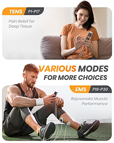 Avcoo 30 Modes Tens Ems Unit Compact Muscle Stimulator For Pain Relief, Rechargeable & Portable Dual Channel Ems Muscle Stimulator With 30 Intensity Levels And 12 Electrode Tens Unit Replacement Pads #TOP4