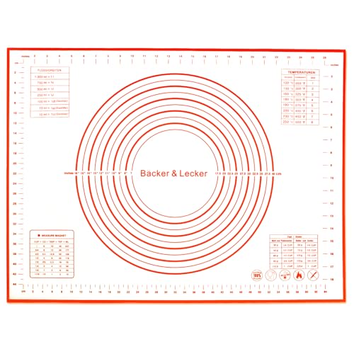 Bäcker & Lecker Silikonmatte Backmatte 50 x 70 CM Backunterlage Silikon Rutschfeste Teigmatte Teigunterlage Antihafte für Fondant Gebäck Pizza BPA Frei