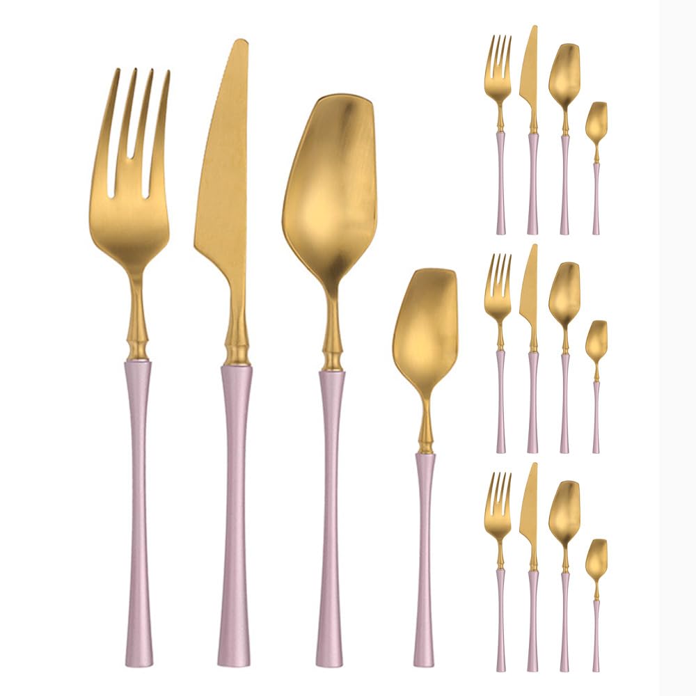Squisita Piccola Vita Barbarica Oro Rosa Cucina Acciaio Inossidabile Posate Stoviglie Posate Set Di Posate Casa Ristoranti Banchetti Coltello Da Bistecca E Forchetta Cucchiaio Da Insalata (16 pezzi)