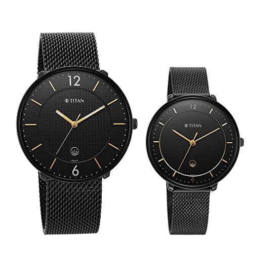Titan Bandhan Black Dial Analog with Date Stainless Steel Strap Watch for Couple-NS18492651NM01P - Image 2