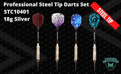 Professional Steel Tip Darts 12 Pc Set | 12 Pc Brass Barrels | 12 Pc Aluminum Shafts 48Mm | 16 Pc Flights Standard Shape | 1 Multi-Purpose Dart Tool | 1 Carry Bottle (18G Silver Barrel)Stc10401 #TOP1