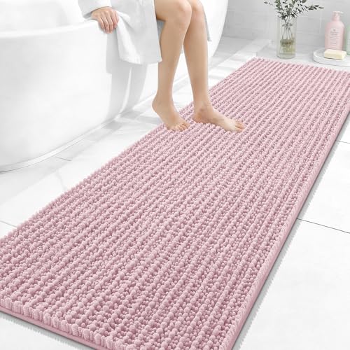 Image of OLANLY Long Bathroom Rugs Runner 70x24, Thick Soft and Absorbent Chenille Bath Mat, Non-Slip, Machine Washable Quick Dry Bath Rugs for Tub Shower Floor, Home Decor Accessories, Dusty Rose