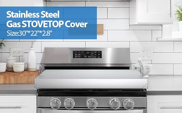 Stainless Steel Gas Stove Cover Board, 30 x 22 x 2.8 Inches, Large Stove Top Cover with Anti-slip Feet,Handle,Anti-collision Corner Guards,Easy to Install,Keep the Stove Clean,Bright and Beautiful by YZHUPTE - Used condition - Image 8