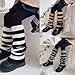 PTILSERY Children's Striped Leg Warmers Color Matching Long Socks Sleeve Trendy Stockings Fashionable Knitwear for 3-10T Girls