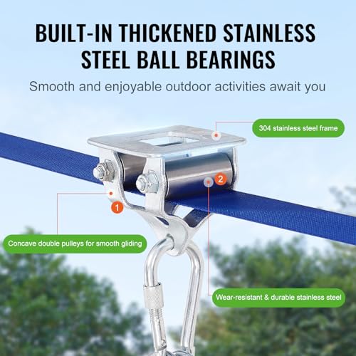 VEVOR Zipline Kit for Kids and Adult, 52 ft Zip Line Kits Up to 330 lb, Backyard Outdoor Quick Setup Zipline, Playground Entertainment with Zipline, Nylon Safety Harness, Seat, and Handlebar by VEVOR - Image 3