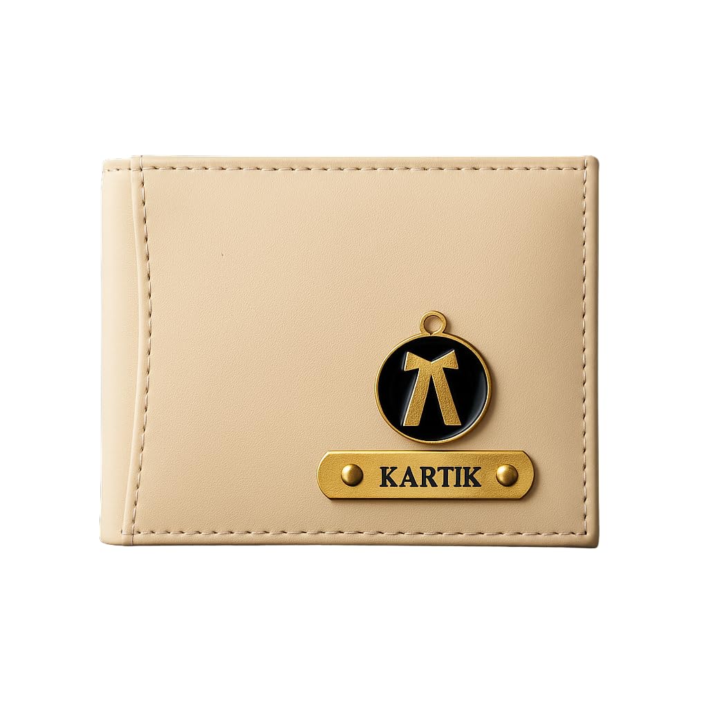 celed Personalised Men's Hornbul Wallet Golden Charm, Name tag, Multiple Card Slots and Currency Compartment (Cream)-picture-8