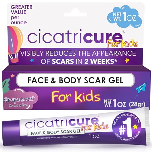 Cicatricure Advanced Scar Gel for Kids, Gentle Formula to Improve the Appearance of Scars, Helps Smooth and Soften Skin, For Face and Body, Grape Scent, 1 oz