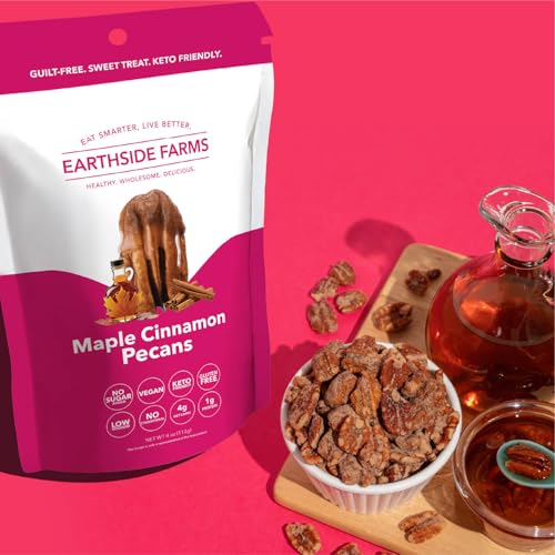 Image of Earthside Farms Maple Cinnamon Pecans Snack Packs, No Sugar Added Keto Friendly Nuts, Vegan Gluten Free Non GMO Plant Protein Treat, 4oz Resealable Snack Bags, 3 Count