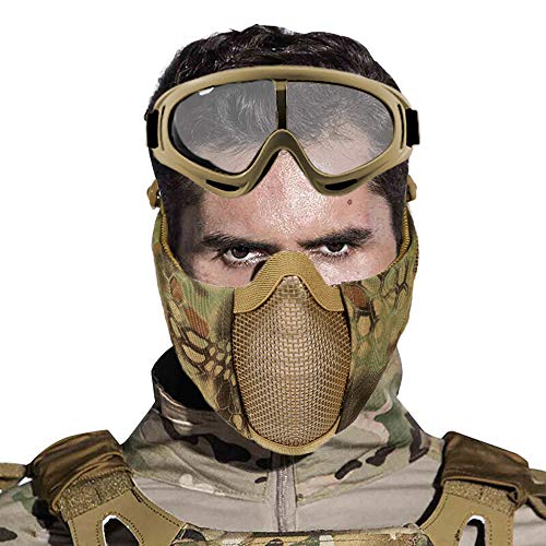 image for Yzpacc Airsoft Mask with Goggles, Foldable Half Face Airsoft Mesh Mask