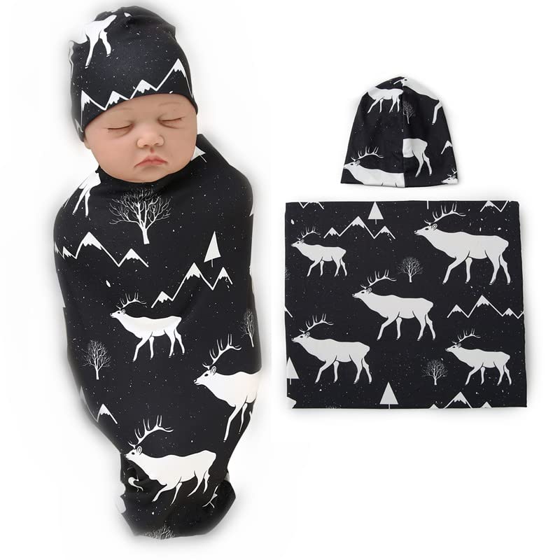 Image of Galabloomer Newborn Swaddle Blanket with Beanie Set Baby Boy Receiving Blanket Gray Arrow