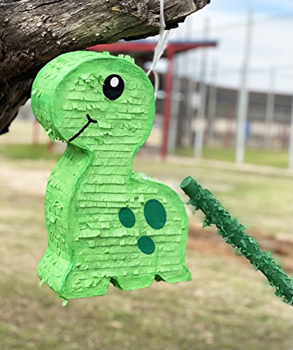 Green Dinosaur Party Pinata With Small Stick-17.5”X11”X 5” Perfect For Birthday Dinosaur Theme Parties, Party Decor, Roar T-Rex And Jurassic Kids Theme Decorations #TOP3