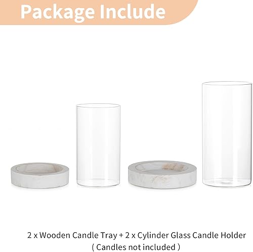 Miniatura 3 de NUPTIO Portavelas de Huracán para Boda: Jarrón Cilíndrico de Vidrio con Placa de Madera Blanca Desgastada - Juego de 2 Portavelas Altos para Velas