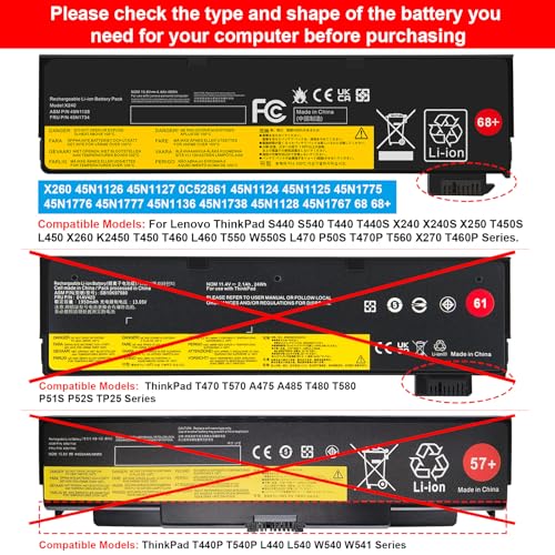 ASUNCELL 10.8V/4400mAh 68+ 45N1124 Laptop Battery for Lenovo ThinkPad T440 T440S X240 X240s S440 S540 X250 T450S L450 X260 K2450 T450 T460 L460 T550 W550S L470 P50S T460P T470P T560 X270 Series - Image 7
