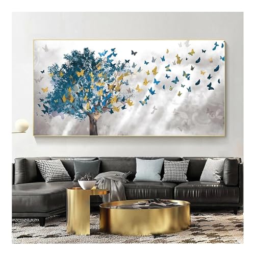 Peinture abstraite arbres bleus 25x50 cm : habillez vos murs vides avec style