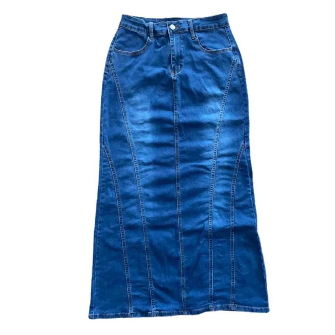 Donne A Vita Alta Retro Blu Moda Skinny Denim Gonne Button Pocket Gonne Femminile Elasticità Denim Gonne