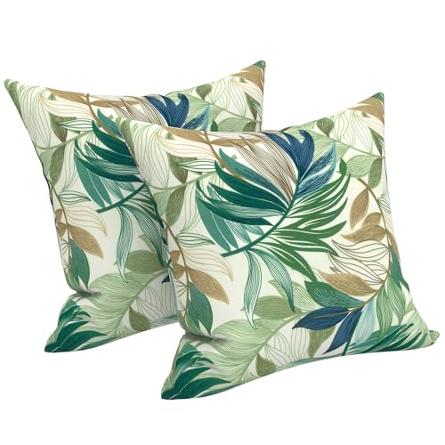 LVTXIII Outdoor Pillow Covers 20x20 Inch, 2 Pack Large Square Throw Pillow Cases, Fade-Resistant Cushion Covers for Patio Furniture Sofa, Garden Porch, Lush Leaf Green