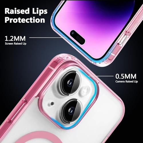 Coque iPhone 15 Plus MagSafe rose translucide mate résistante aux rayures - 5