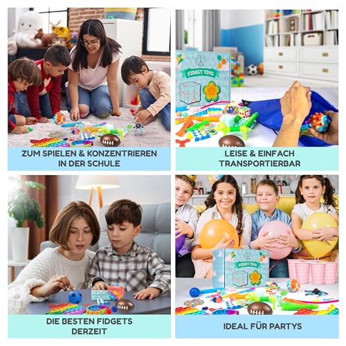 Fidget Toys Set – Anti Stress Spielzeug für Kinder und Erwachsene – Skills Set zur Stressbewältigung und Konzentrationssteigerung – Autismus und ADHS Spielzeug mit Pop It Stressball Infinity Cube