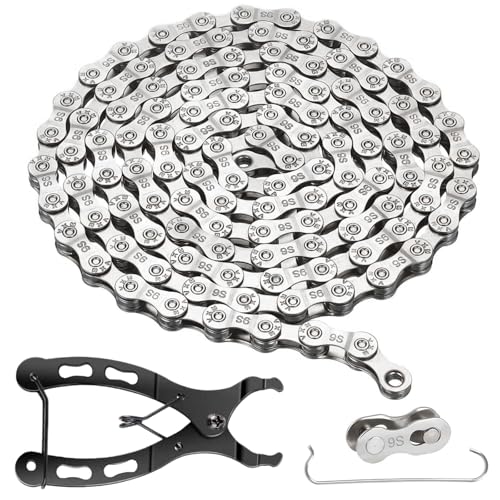 XTUDOU® Catena Bici 9 Velocità, 1/2 X 11/128 Pollici 116 Maglie, Catena Mtb 9v, Strumento con Fibbia Magica con Catena per Biciclette E Bici da Corsa