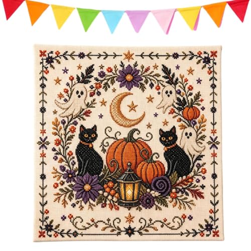 Juego de bordado de Halloween para principiantes con patrones de otoño