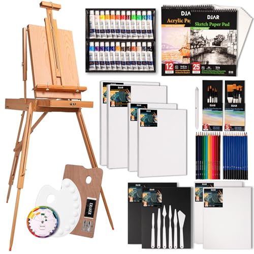 DJAR 89 Pcs Acrylic Paint Set with Wooden French Easel for Adults