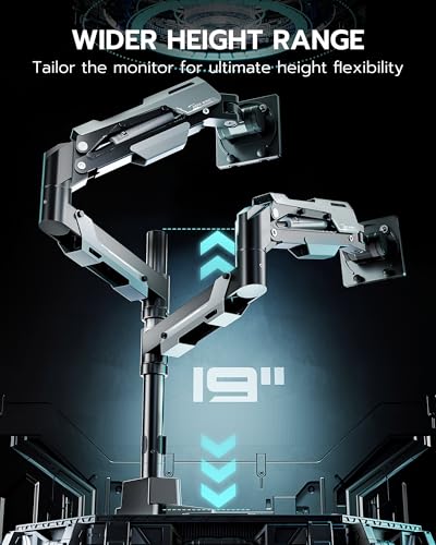 Image of ARES WING Vertical Dual Monitor Mount - 24-57 inch Aluminum Heavy Duty Monitor Arms for 2 Monitors with USB A /C, Fully Adjustable Gas Spring Stacked Monitor Stand with 75 /100 /200 Vesa Mount, Black