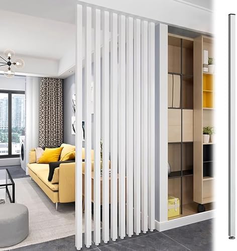Floor to ceiling room divider solid wood screen partition for post modern luxury living room. Easy to install vertical bar room dividers for bedroom wall. White 235cm/92.5in height.