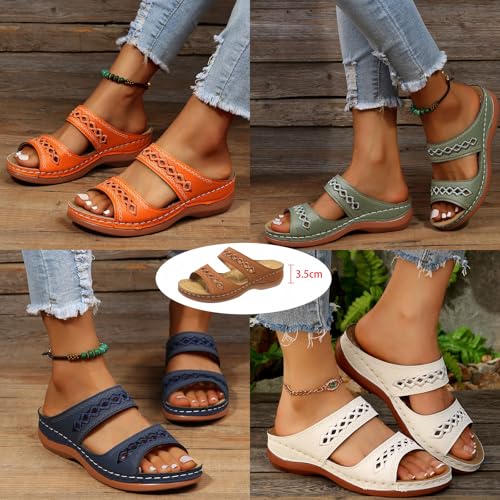 Women's Premium PU Cover Slip-On Sandals, Summer Orthopedic Sandals with Arch Support, Comfy Open Toe Non-slip Wedge Beach Sandal2