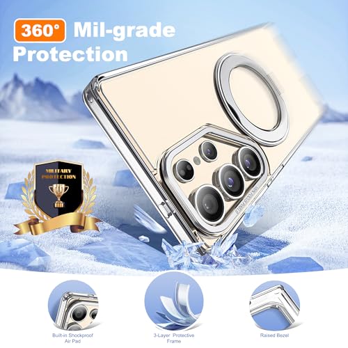 Image of for Samsung Galaxy S25 Ultra Case with 360Rotatable Magnetic Ring Stand Compatible with Mag-Safe Military Protection Shockproof Transparent Phone Cases for S25 Ultra 6.9 inch,Clear