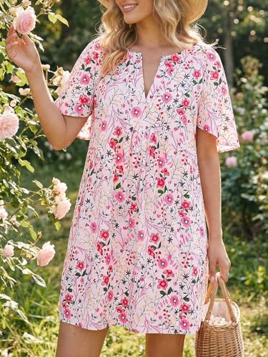 Image of Wenrine Womens Flutter Short Sleeve Mini Dress Casual V Neck Loose Flowy Summer Dresses