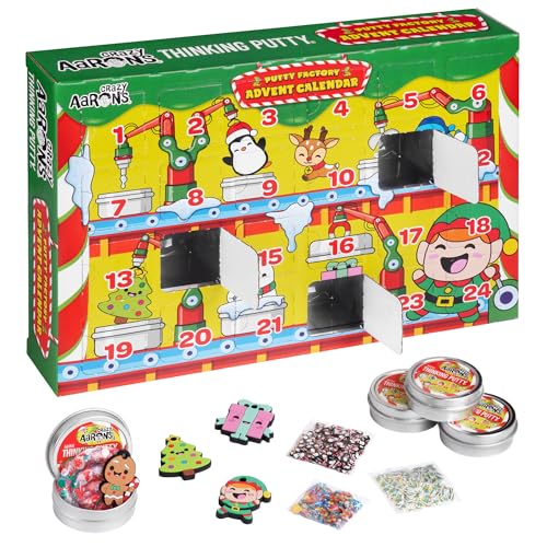 Crazy Aaron's Thinking Putty Advent Calendar, 24 Days of Holiday Surprises, 8 Mini Tins with Mix-ins and Charms