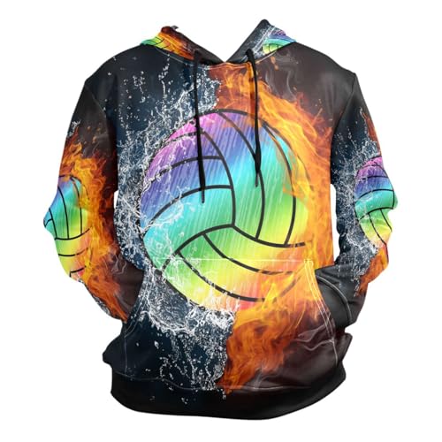 Ksajwzf - Ksajwzf Sweat à capuche coloré pour homme, volley-ball, feu d'eau, pull à capuche avec poches pour homme, garçon, volley-ball, sport, multicolore, M