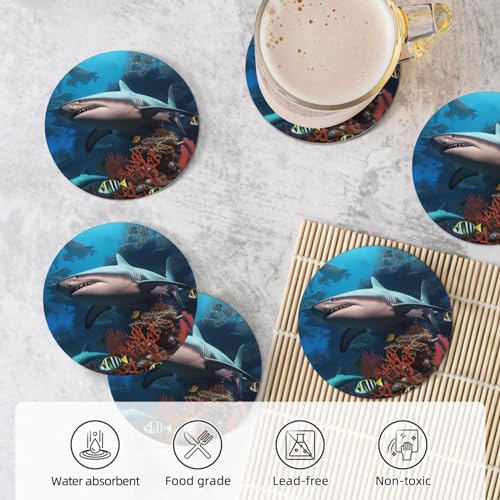 Dessous de verre en céramique lot de 6 avec support métal motif requin