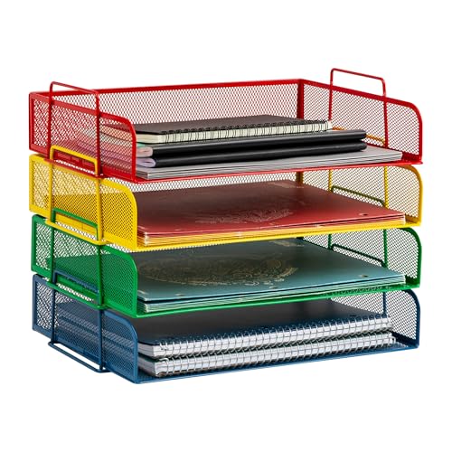 Mind Reader Stackable Paper Tray, Classroom Organizer, File Storage, Teachers, Metal Mesh, 4 Pcs.,...