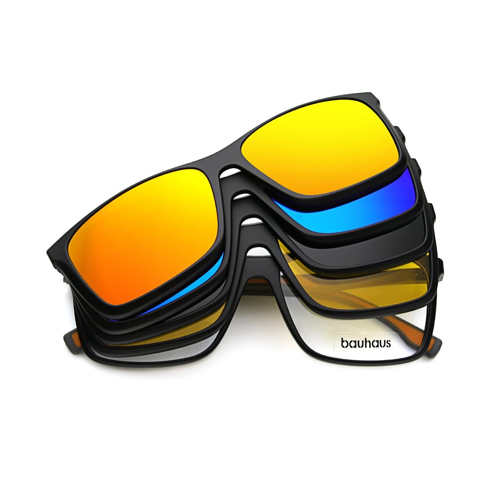 BauhausMagnetic Clip on Sunglasses for Men & Women Polarized UV Protection Retro Square Eyeglasses Fit Over Night Driving