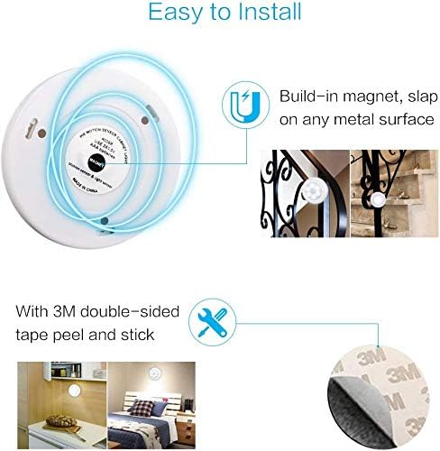 AIGUOZER 6 Pack LED Motion Sensor Night Light, PIR Motion Sensor LED Cabinet Lights Battery Powered Wireless Lighting Night Light Stick with FREE 3M Adhesive Pads & Magnetic for Stairs, Wardrobe-White