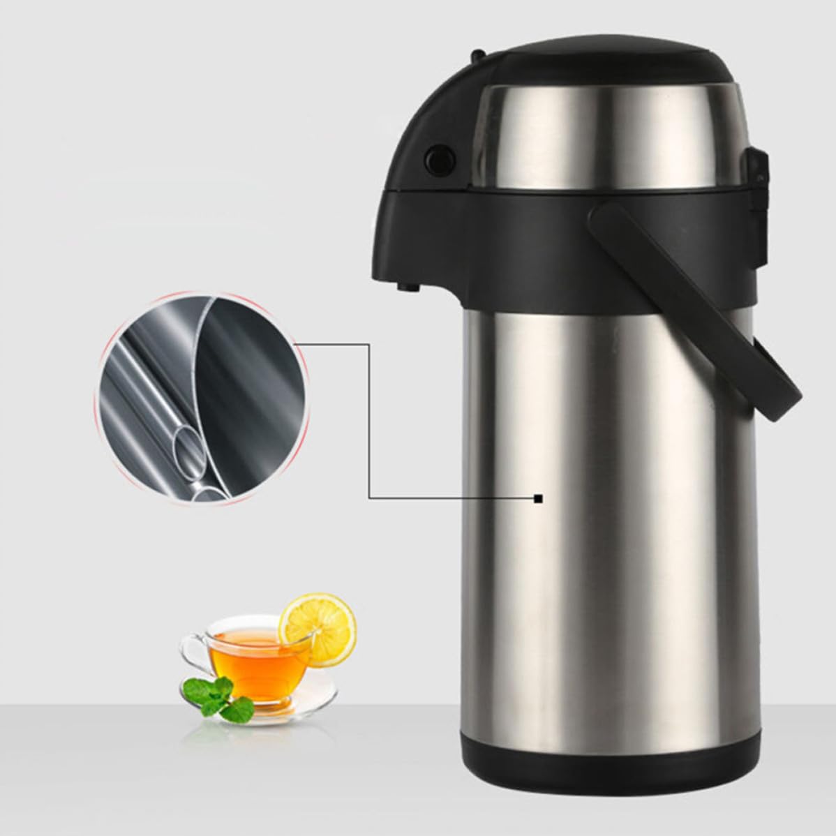 Thermoskanne 2,5l Edelstahl mit Pumpfunktion für Heiß und Kaltgetränke