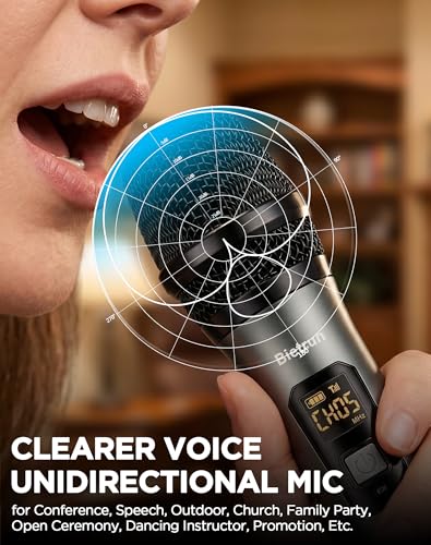 Wireless Microphone, UHF Wireless Dual Handheld Dynamic Mic System Set with Rechargeable Receiver, 260ft Range, 6.35mm(1/4'') Plug, for Karaoke, Voice Amplifier, PA System, Singing Machine, Church – vue 4